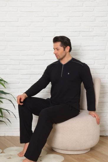 Erkek Pijama Takımı - Siyah Uzun Kol İki İp Penye 1228UK