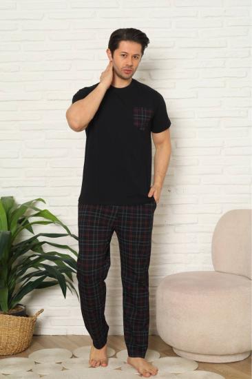 Erkek Pijama Takımı - Siyah Kareli Kısa Kollu Penye 1223KY