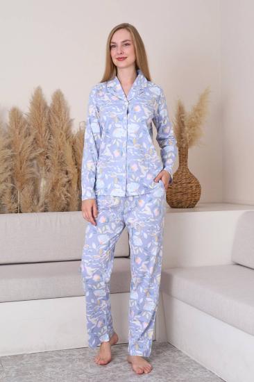 Bayan Pijama Takım - Çiçek Desenli Önden Düğmeli  Penye 2917UY