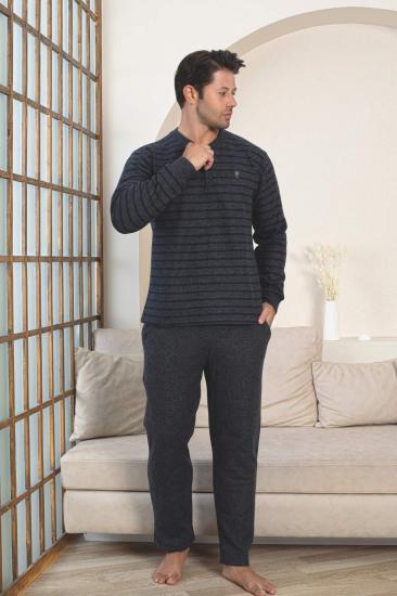 Erkek Eşofman Pijama Takımı - Lacivert Kışlık Şardonlu Selanik Kumaş 1220UK