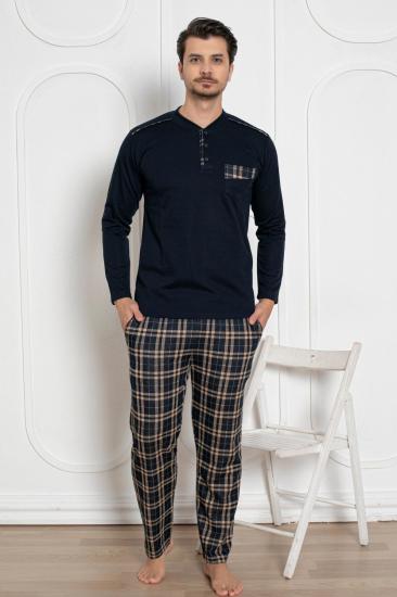 Erkek Pijama Takımı - Lacivert Kışlık Şardonlu Jakarlı Kumaş 1211UK