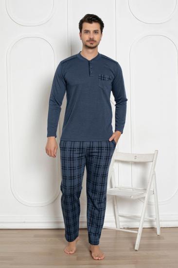 Erkek Pijama Takımı - İndigo Kışlık Şardonlu Jakarlı Kumaş 1211UK