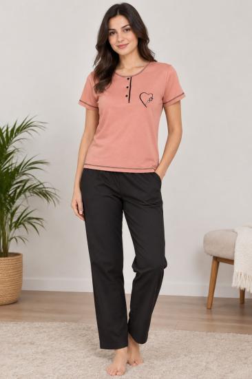 Somon Üç Düğmeli Nakışlı Bayan Pijama Takımı 2790KY
