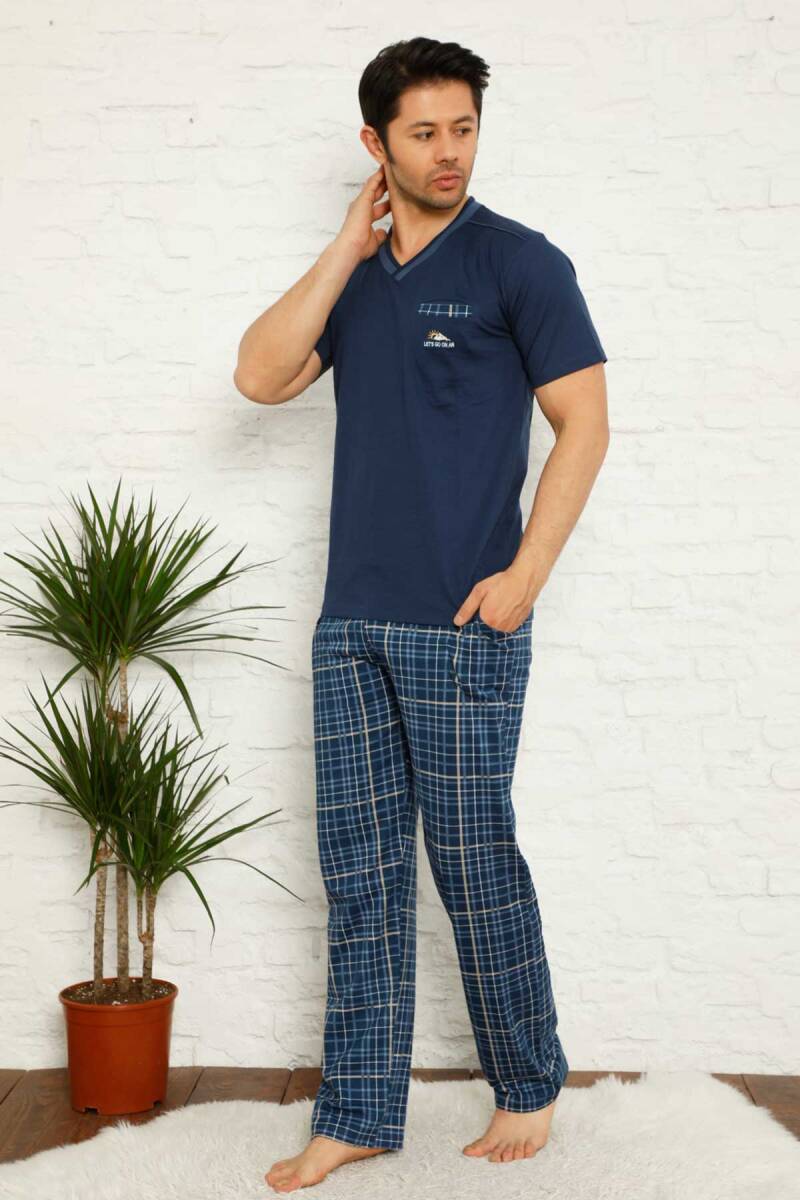 İndigo Ekoseli Kısa Kollu Erkek Pijama Takımı 1167KY