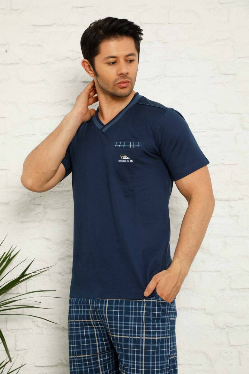 İndigo Ekoseli Kısa Kollu Erkek Pijama Takımı 1167KY