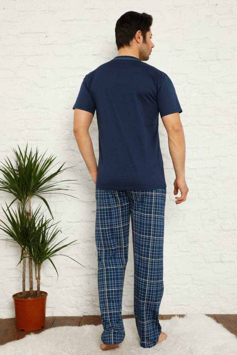 İndigo Ekoseli Kısa Kollu Erkek Pijama Takımı 1167KY