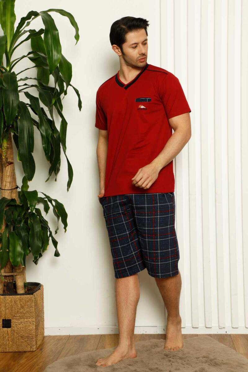 Bordo Ekoseli Şortlu Erkek Pijama Takımı 1167ŞT