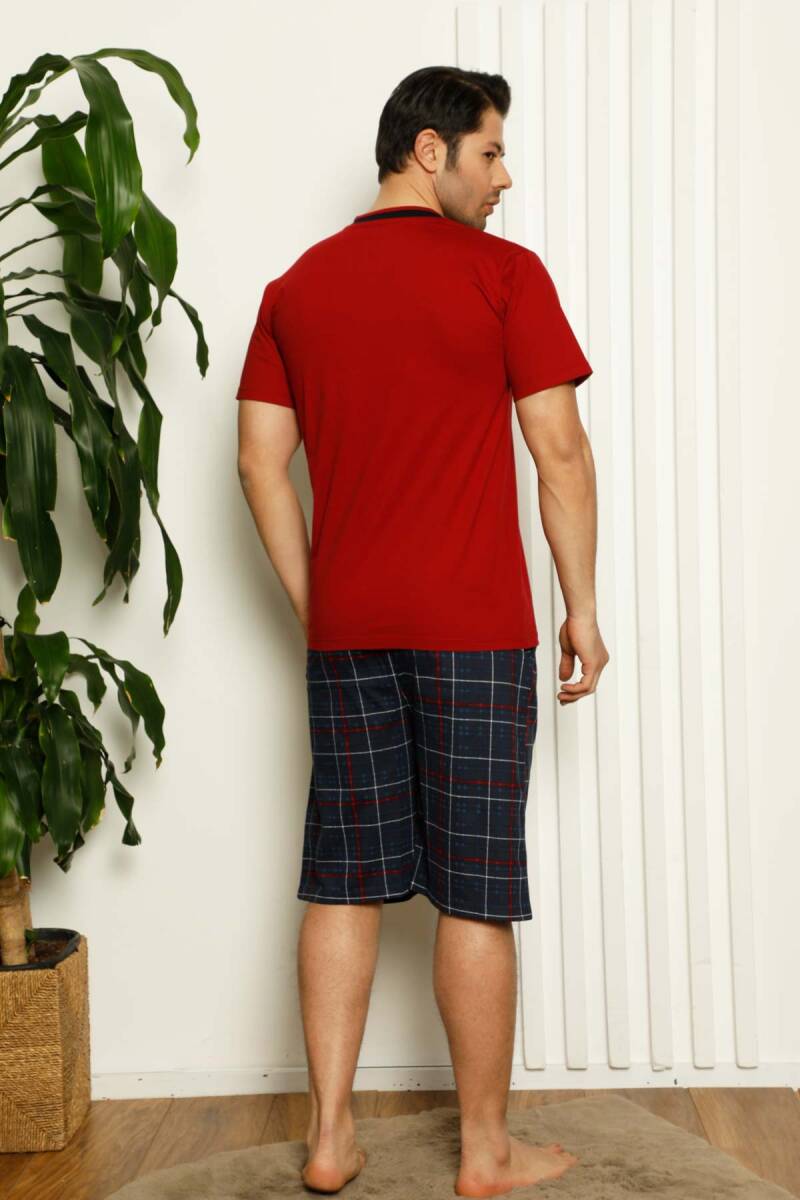 Bordo Ekoseli Şortlu Erkek Pijama Takımı 1167ŞT