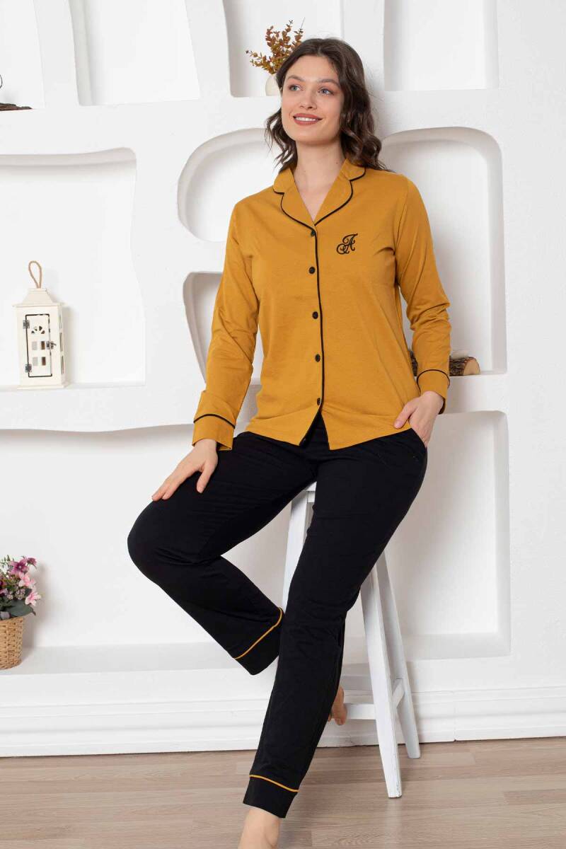 Sarı Önden Düğmeli Bayan Pijama Takımı 2774UY