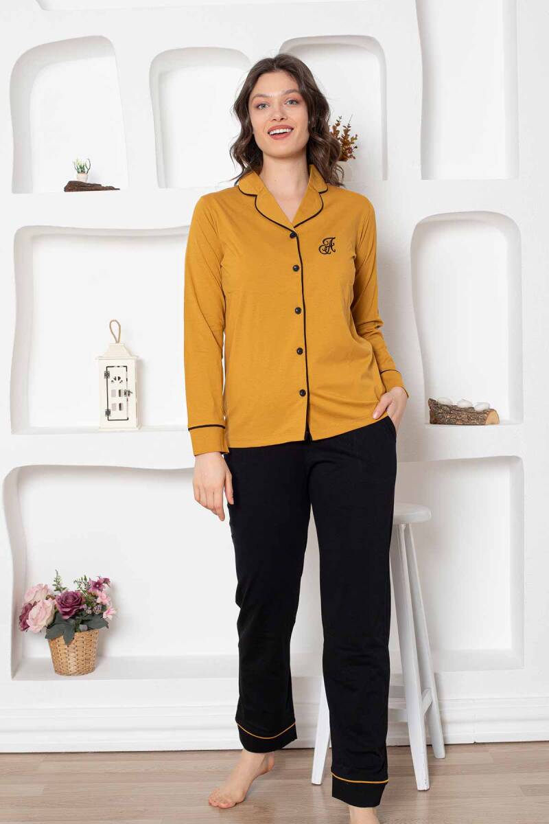 Sarı Önden Düğmeli Bayan Pijama Takımı 2774UY