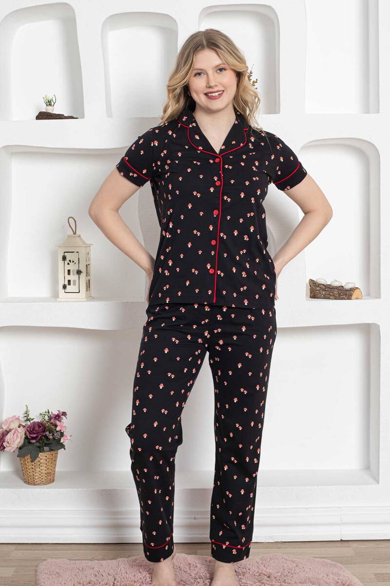 Mantar%20Desenli%20Önden%20Düğmeli%20Kısa%20Kollu%20Bayan%20Pijama%20Takımı%202778KY