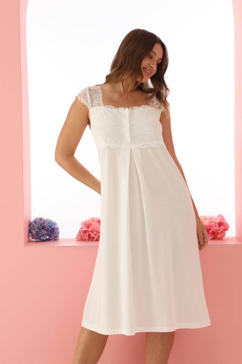 Ekru Dantelli Gecelik Sabahlık Takımı 2681