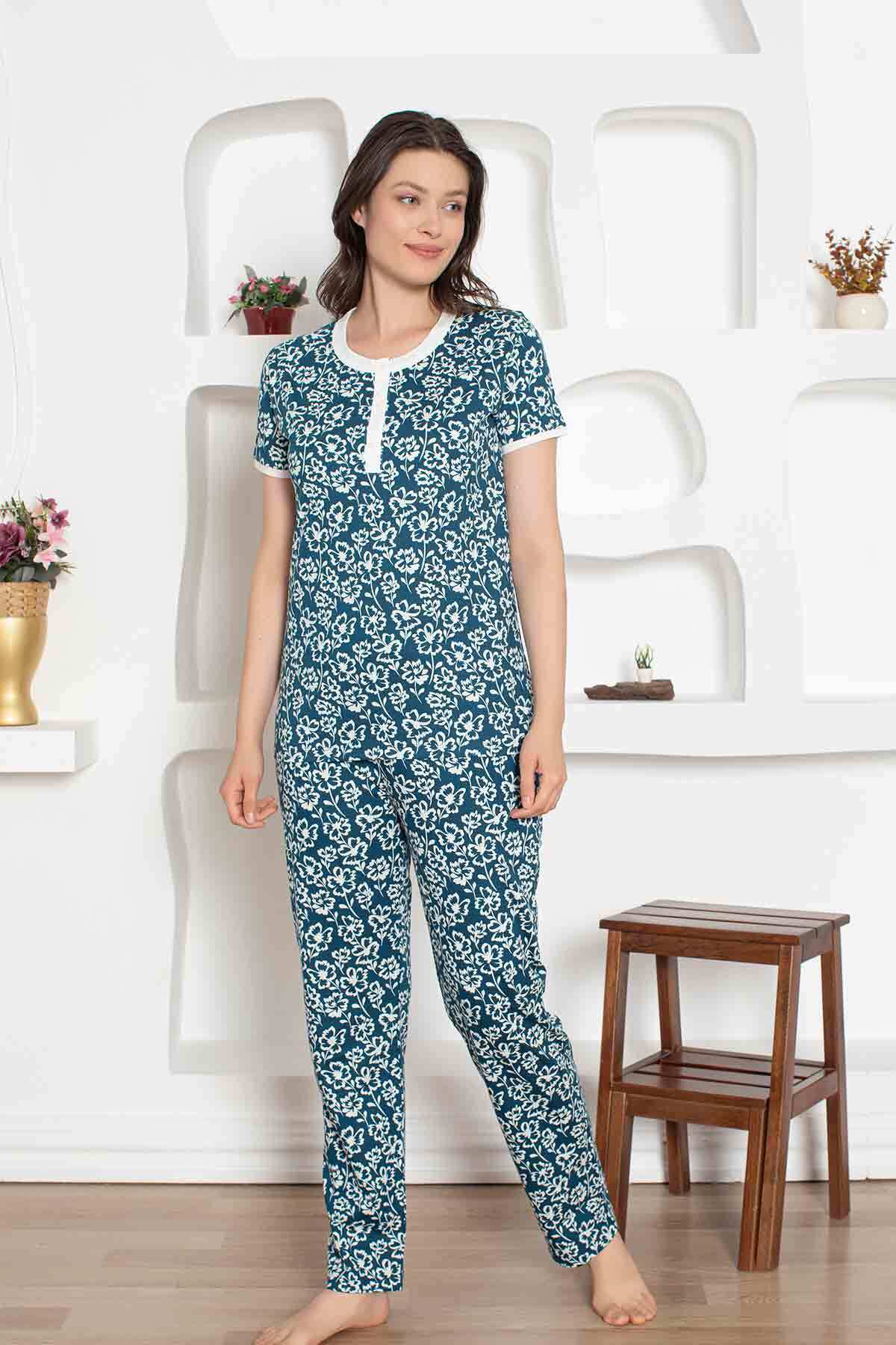 İndigo Çiçek Desenli Penye Bayan Pijama Takımı 2794KY
