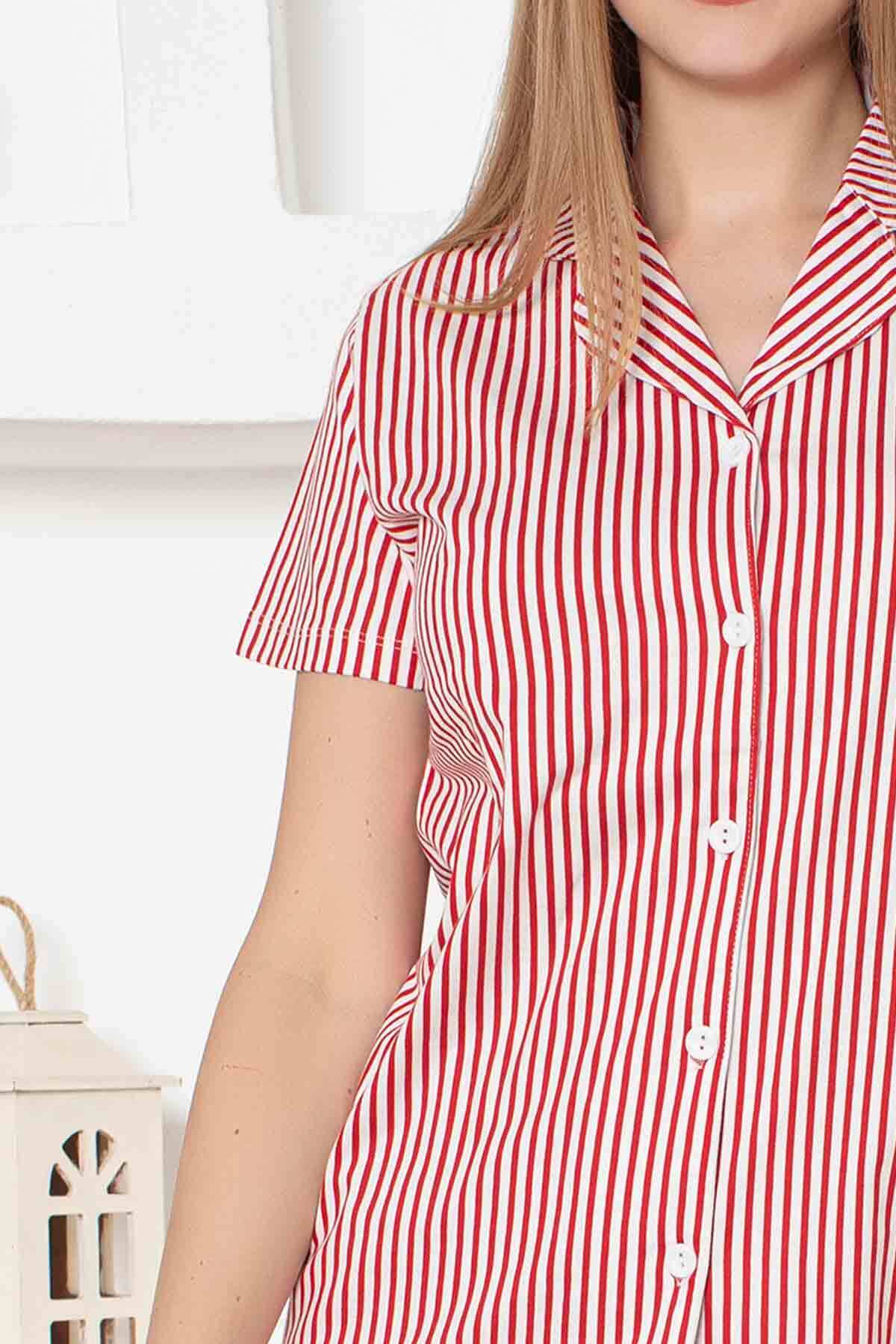 Çizgili Kısa Kollu Gömlek Pijama Takımı 2791KY