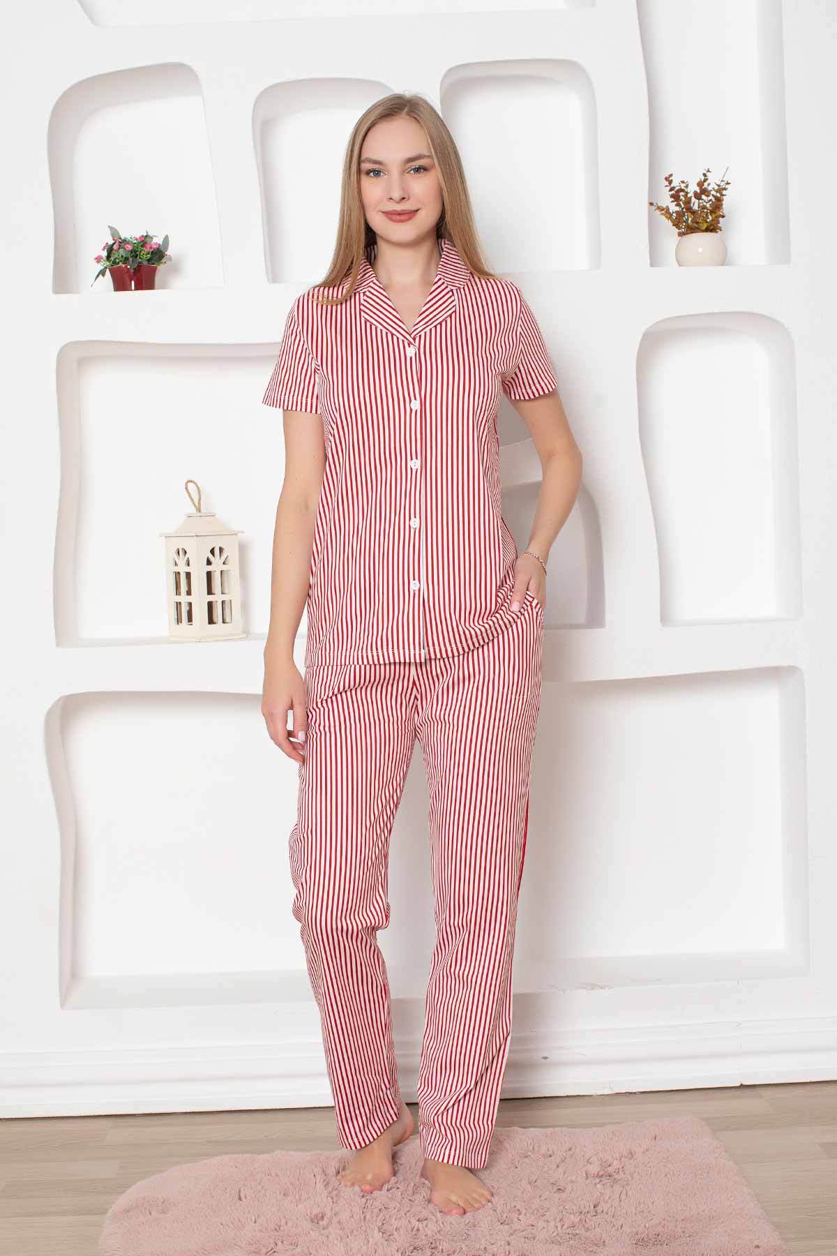 Çizgili Kısa Kollu Gömlek Pijama Takımı 2791KY