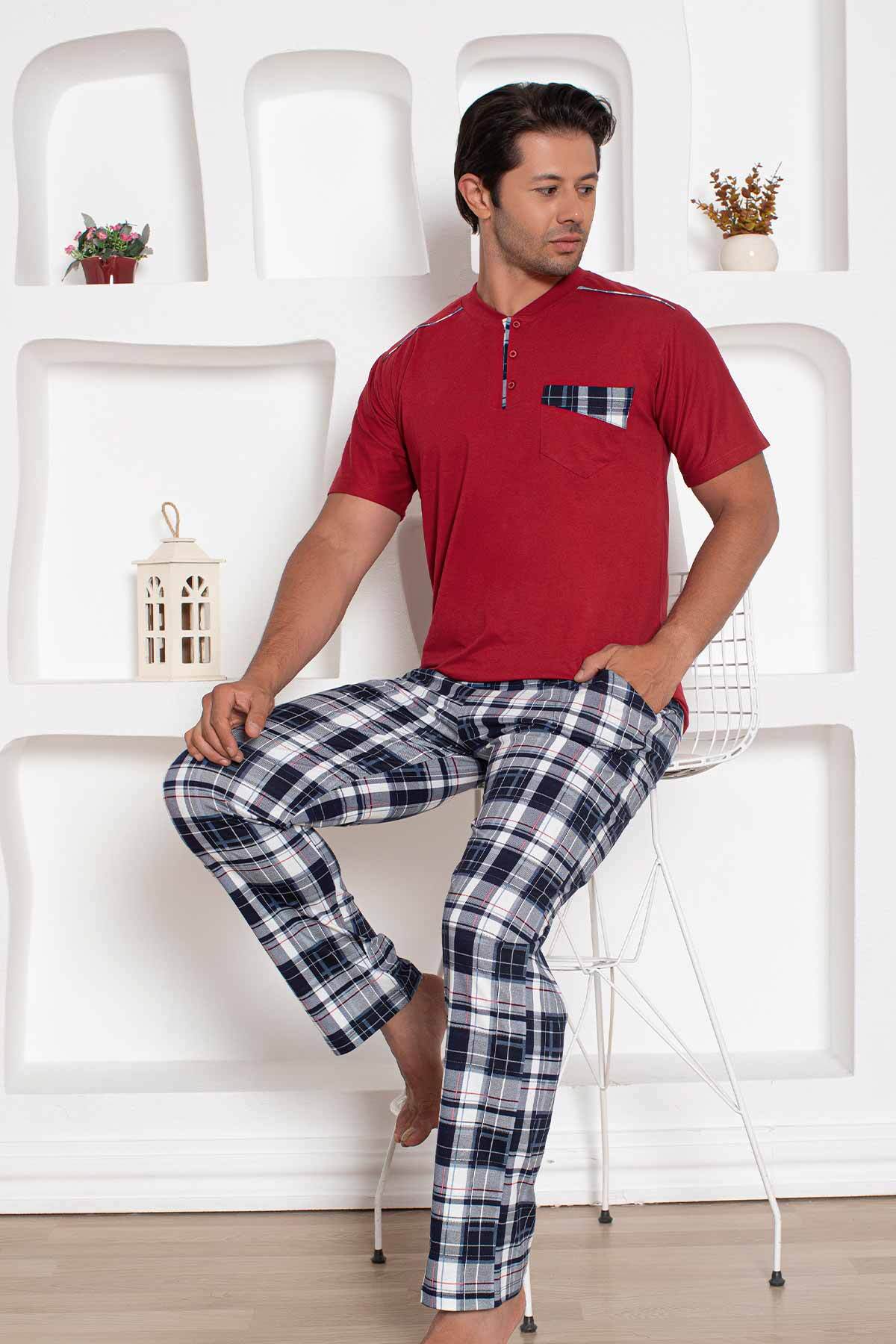 Bordo Kareli Uzun Kollu Erkek Pijama Takımı 1207KY