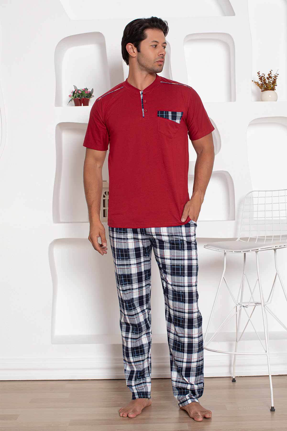Bordo Kareli Uzun Kollu Erkek Pijama Takımı 1207KY