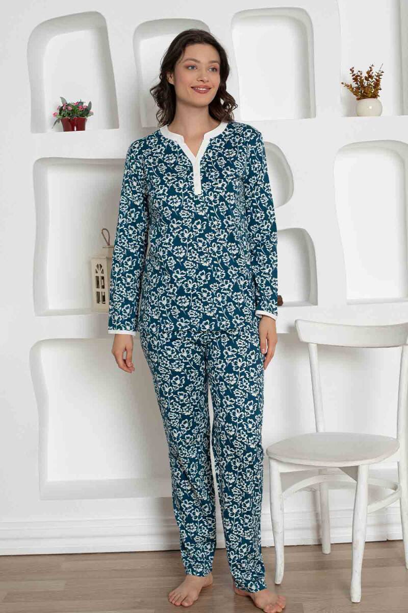 İndigo Çiçek Desenli Penye Bayan Pijama Takımı 2795UY