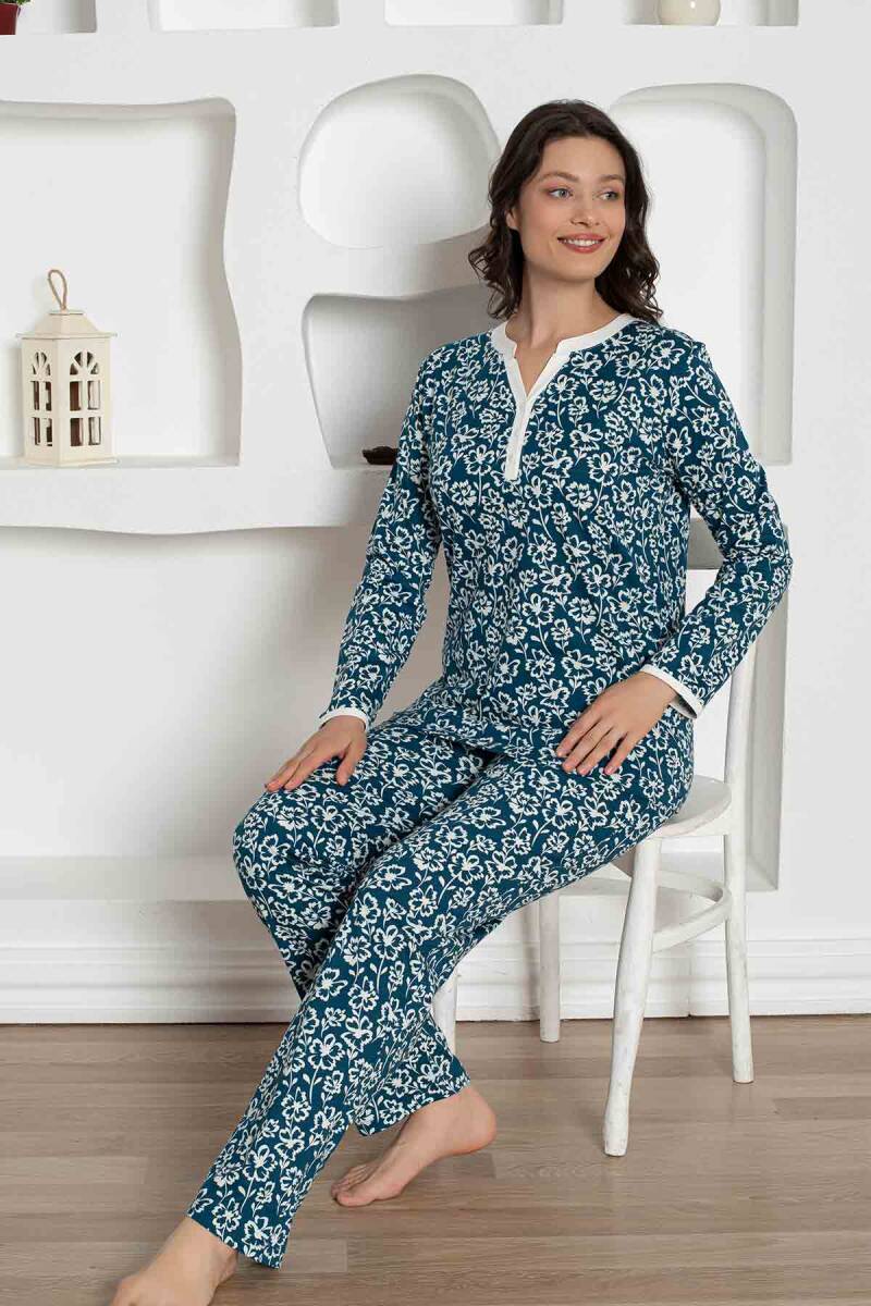 İndigo Çiçek Desenli Penye Bayan Pijama Takımı 2795UY