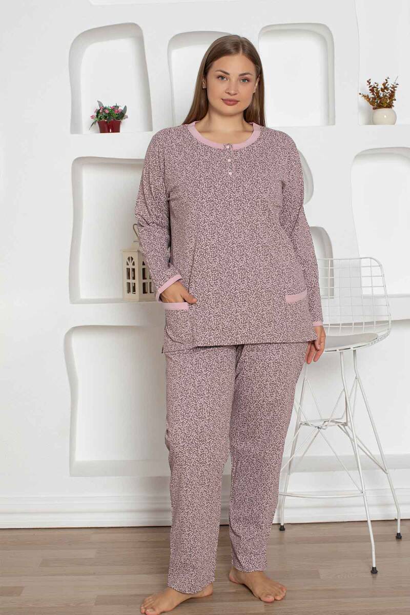 Kahverengi%20Cepli%20Büyük%20Beden%20Bayan%20Pijama%20Takımı%202798UYB
