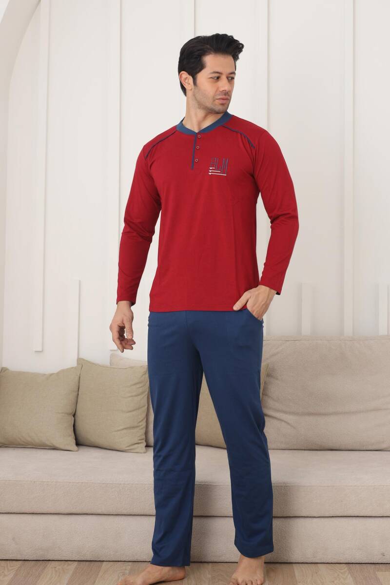 Erkek%20Pijama%20Takımı%20-%20Bordo%20Arma%20Nakışlı%20Uzun%20Kollu%20Penye%201187UY