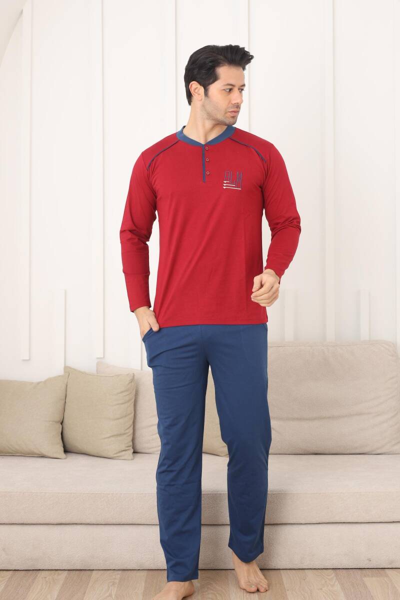 Erkek%20Pijama%20Takımı%20-%20Bordo%20Arma%20Nakışlı%20Uzun%20Kollu%20Penye%201187UY
