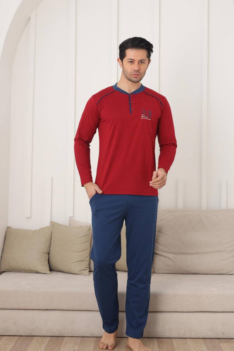 Erkek%20Pijama%20Takımı%20-%20Bordo%20Arma%20Nakışlı%20Uzun%20Kollu%20Penye%201187UY