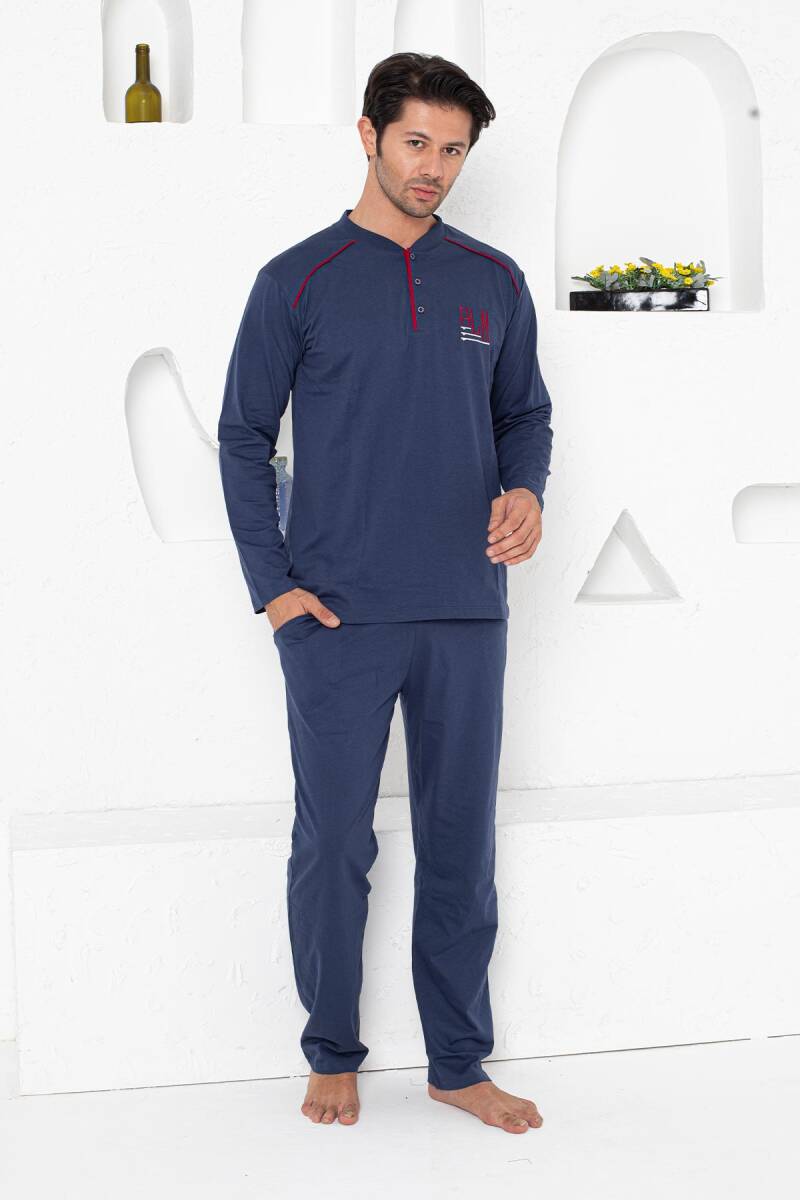 Erkek%20Pijama%20Takımı%20-%20İndigo%20Arma%20Nakışlı%20Uzun%20Kollu%20Penye%201187UY