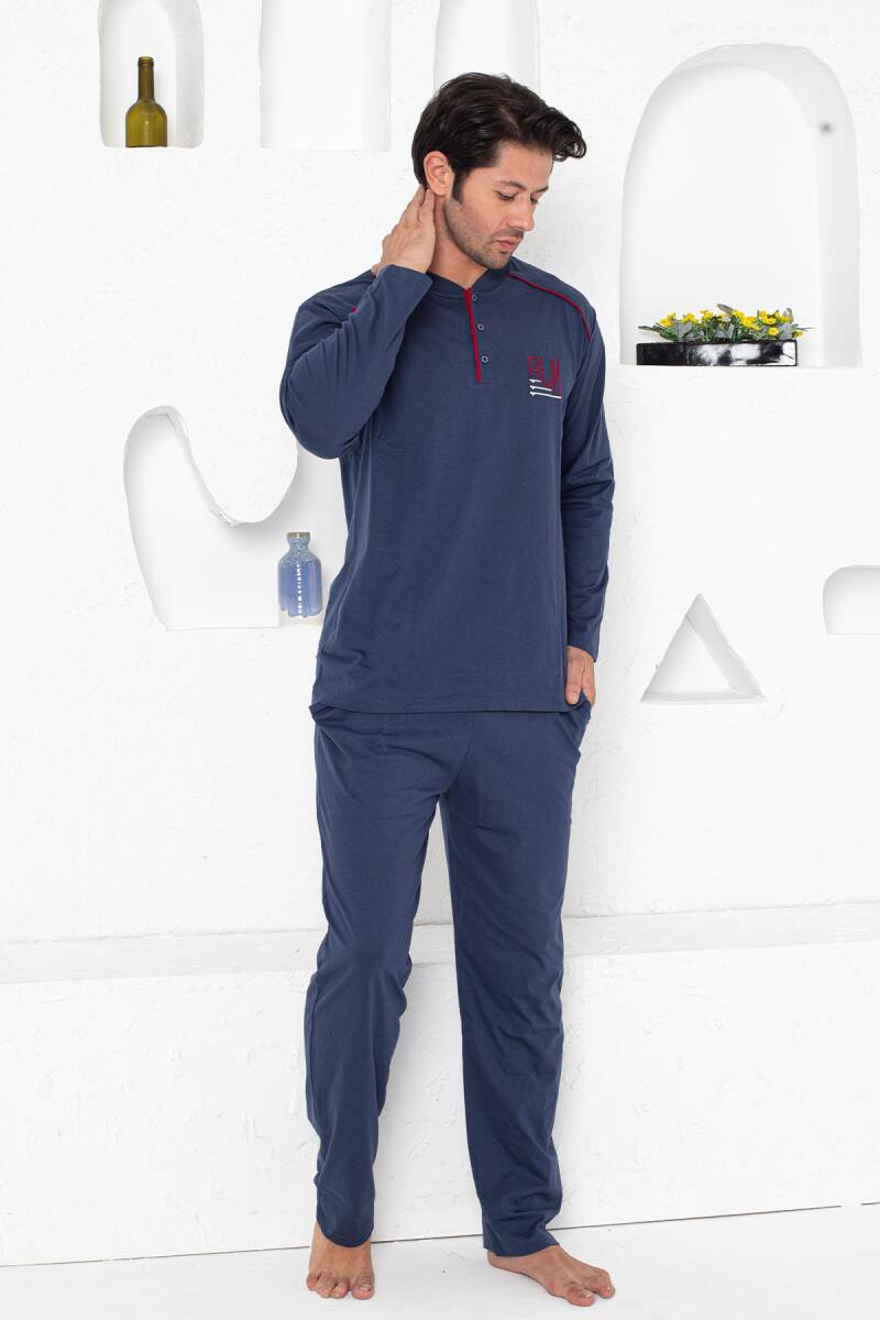 Erkek%20Pijama%20Takımı%20-%20İndigo%20Arma%20Nakışlı%20Uzun%20Kollu%20Penye%201187UY