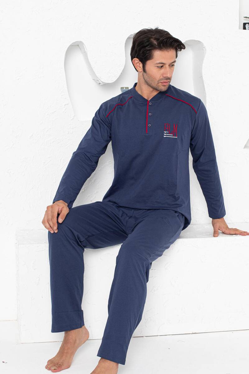 Erkek%20Pijama%20Takımı%20-%20İndigo%20Arma%20Nakışlı%20Uzun%20Kollu%20Penye%201187UY