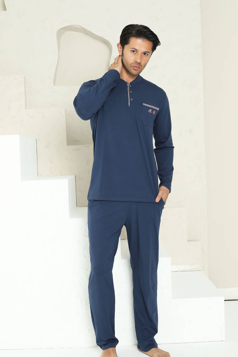 Erkek%20Pijama%20Takımı%20-%20İndigo%20Arma%20Nakışlı%20Likralı%20Uzun%20Kollu%20Penye%201194UY