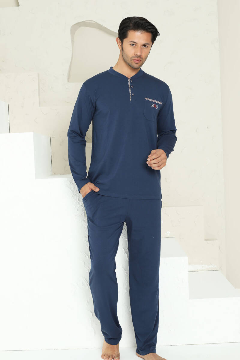 Erkek%20Pijama%20Takımı%20-%20İndigo%20Arma%20Nakışlı%20Likralı%20Uzun%20Kollu%20Penye%201194UY