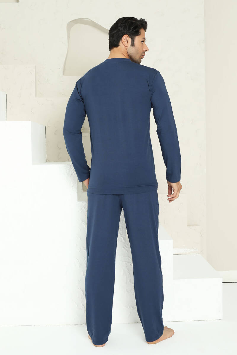 Erkek%20Pijama%20Takımı%20-%20İndigo%20Arma%20Nakışlı%20Likralı%20Uzun%20Kollu%20Penye%201194UY