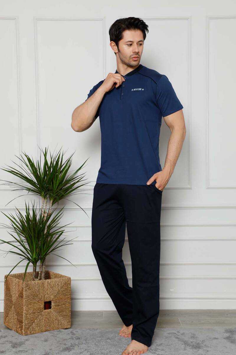 Erkek%20Pijama%20Takımı%20-%20İndigo%20Arma%20Nakışlı%20Likralı%20Kısa%20Kollu%20Penye%201129KY