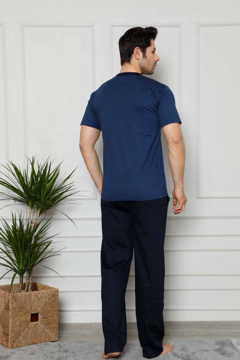 Erkek%20Pijama%20Takımı%20-%20İndigo%20Arma%20Nakışlı%20Likralı%20Kısa%20Kollu%20Penye%201129KY