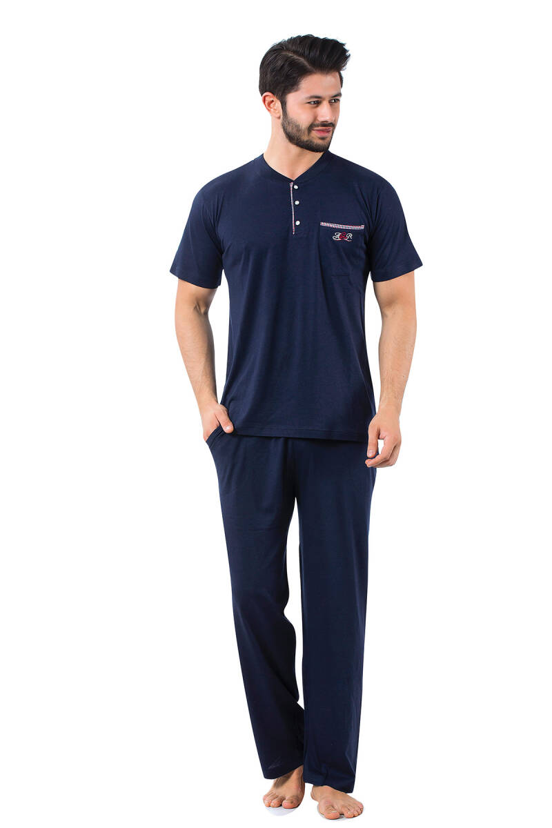 Erkek Pijama Takımı - Lacivert Arma 3 lü Kutulu Nakışlı Likralı Kısa Kollu Penye 1103