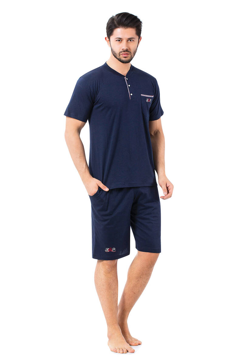Erkek Pijama Takımı - Lacivert Arma 3 lü Kutulu Nakışlı Likralı Kısa Kollu Penye 1103