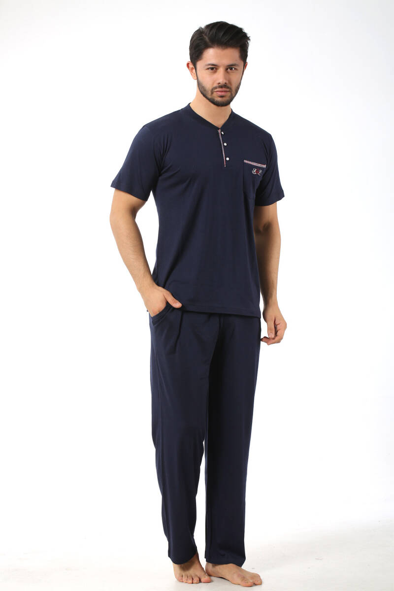 Erkek Pijama Takımı - Lacivert Arma 3 lü Kutulu Nakışlı Likralı Kısa Kollu Penye 1103