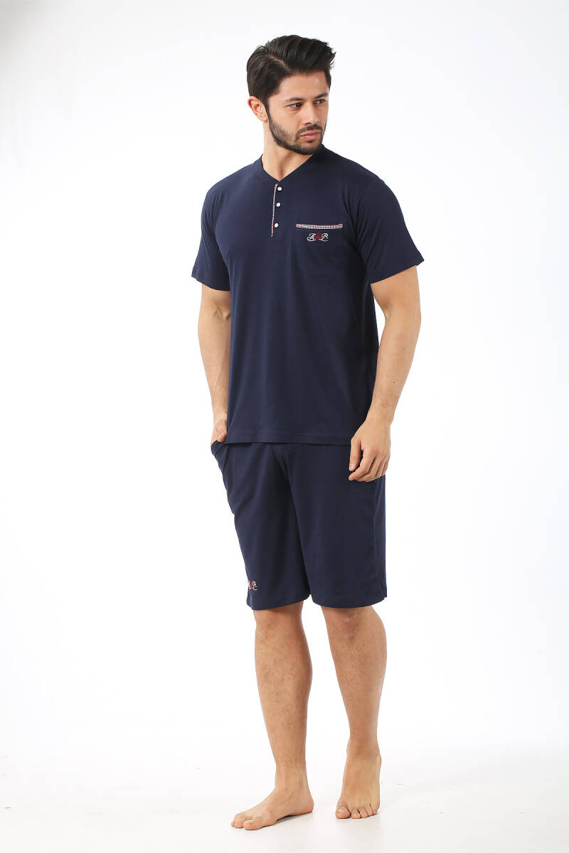 Erkek Pijama Takımı - Lacivert Arma 3 lü Kutulu Nakışlı Likralı Kısa Kollu Penye 1103