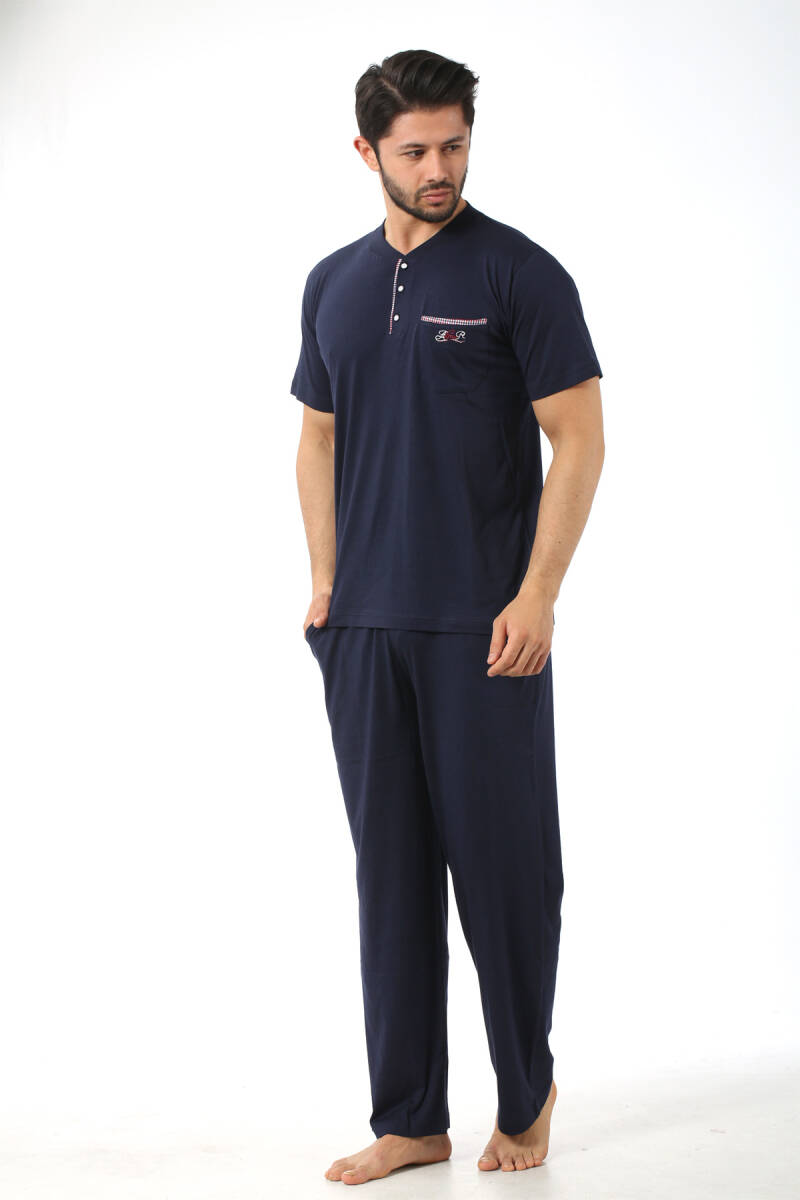 Erkek Pijama Takımı - Lacivert Arma 3 lü Kutulu Nakışlı Likralı Kısa Kollu Penye 1103