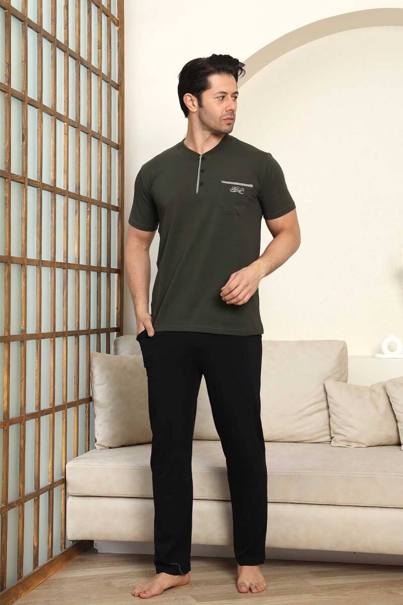 Erkek Pijama Takımı - Yeşil Arma 3 lü Kutulu Nakışlı Likralı Kısa Kollu Penye 1103