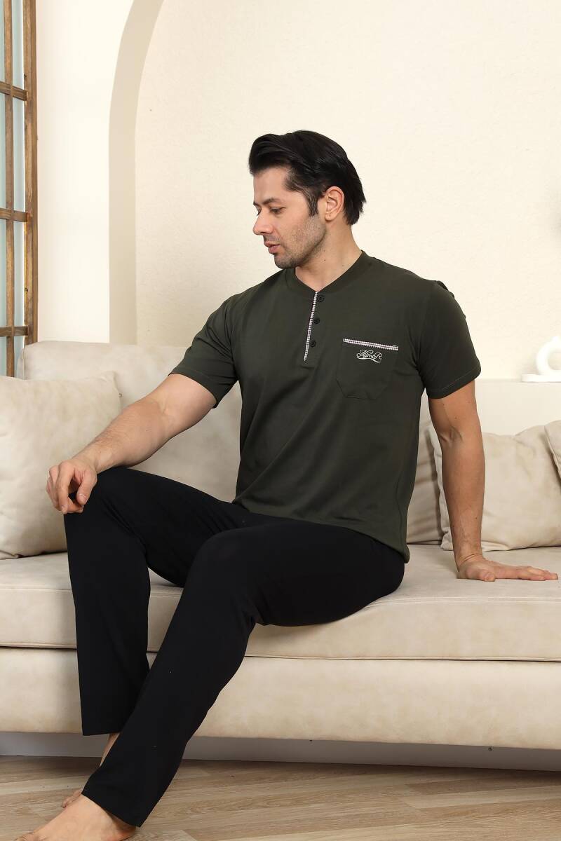Erkek Pijama Takımı - Yeşil Arma 3 lü Kutulu Nakışlı Likralı Kısa Kollu Penye 1103