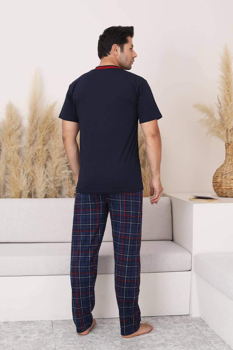 Lacivert Ekoseli Kısa Kollu Erkek Pijama Takımı 1167KY