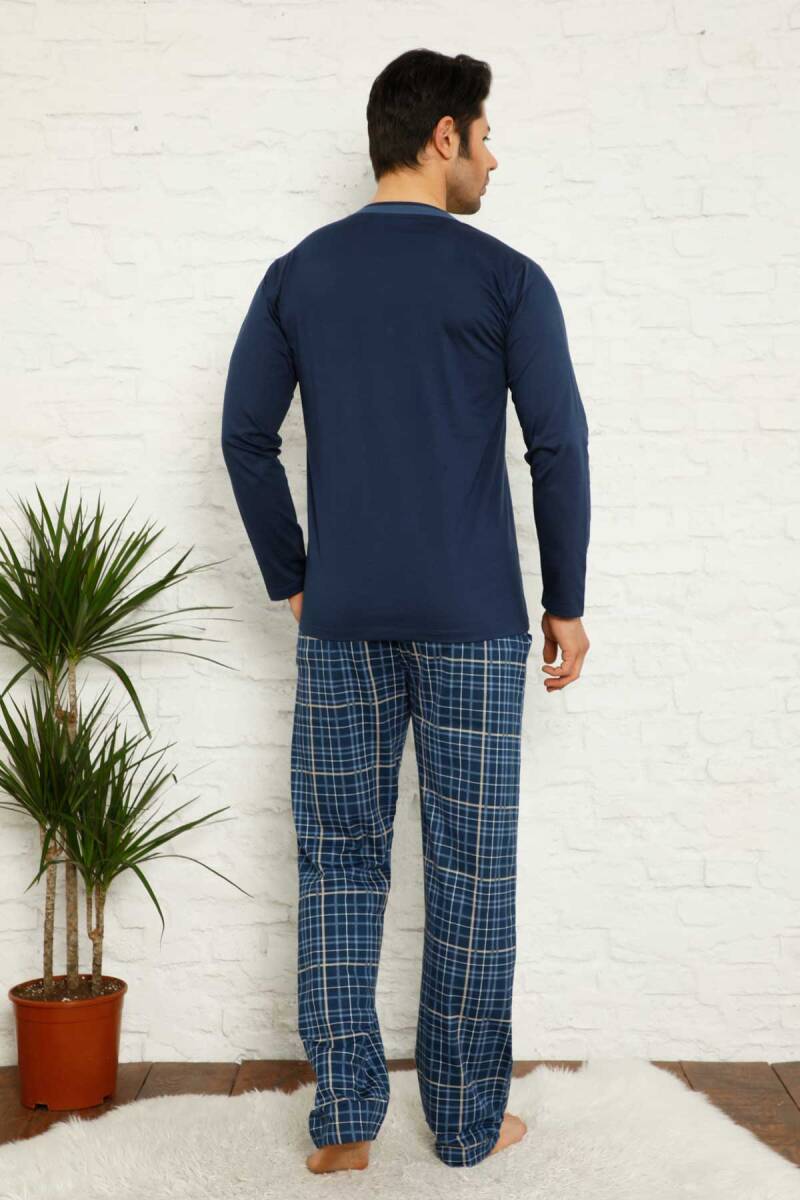 İndigo Ekoseli Uzun Kollu Erkek Pijama Takımı 1167UY