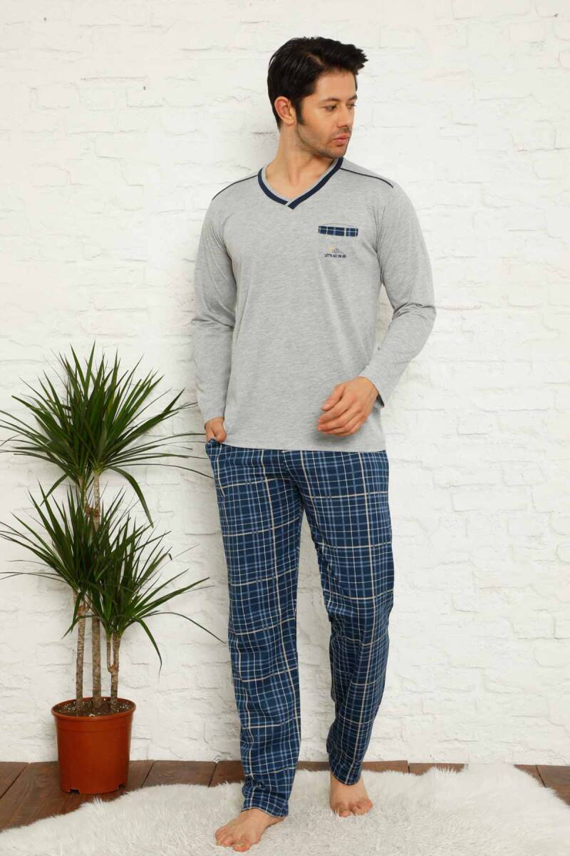 Gri Ekoseli Uzun Kollu Erkek Pijama Takımı 1167UY