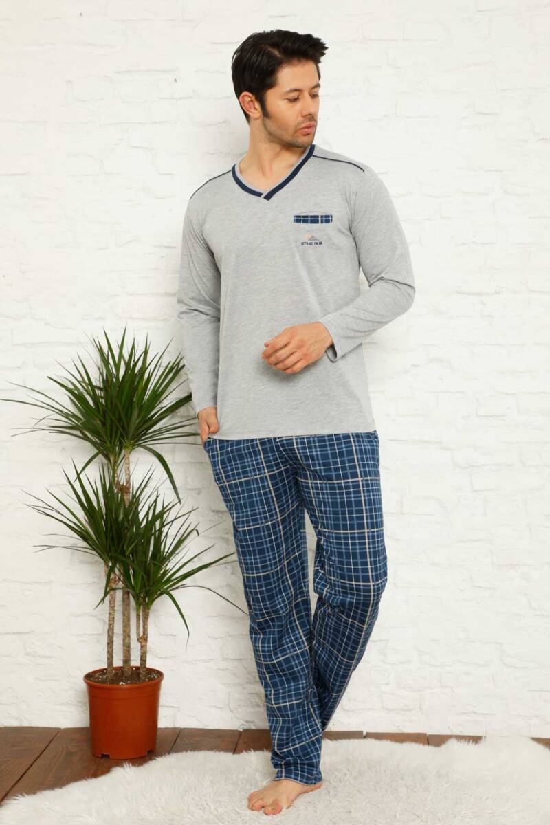 Gri Ekoseli Uzun Kollu Erkek Pijama Takımı 1167UY