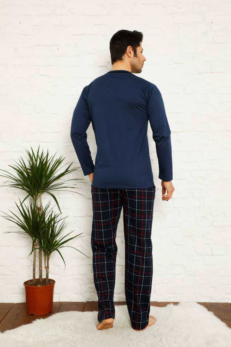 Koyu İndigo Ekoseli Uzun Kollu Erkek Pijama Takımı 1167UY