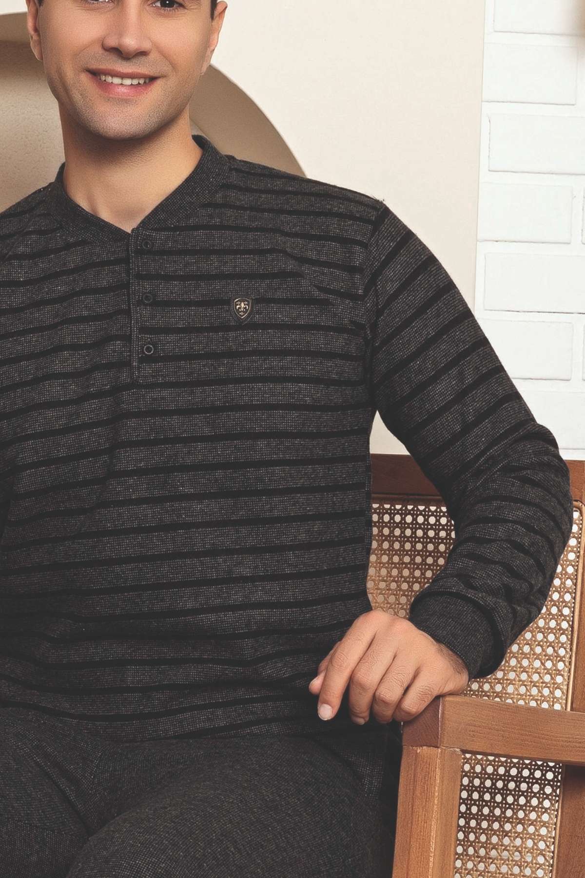 Erkek Eşofman Pijama Takımı - Füme Kışlık Şardonlu Selanik Kumaş 1220UK