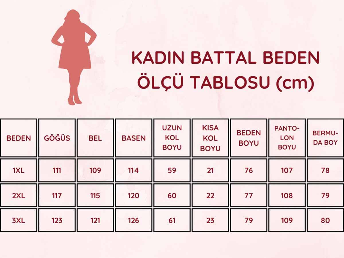 Büyük Beden Kadın Pijama Takımı - İndigo Etnik Desen Uzun Kol Likralı Penye 2890UKBL