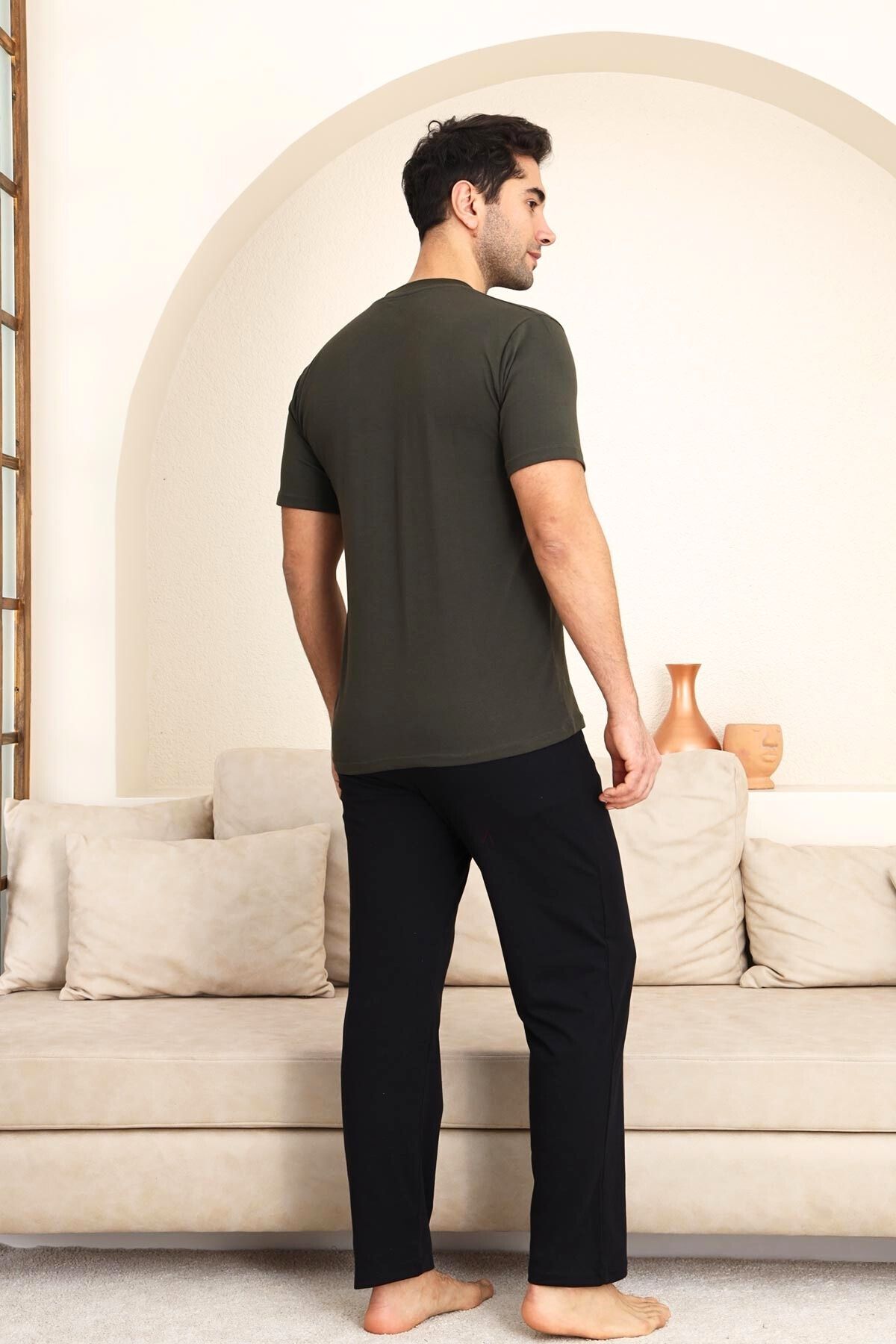 Erkek Pijama Takımı - Yeşil Arma Nakışlı Likralı Kısa Kollu Penye 1194KY